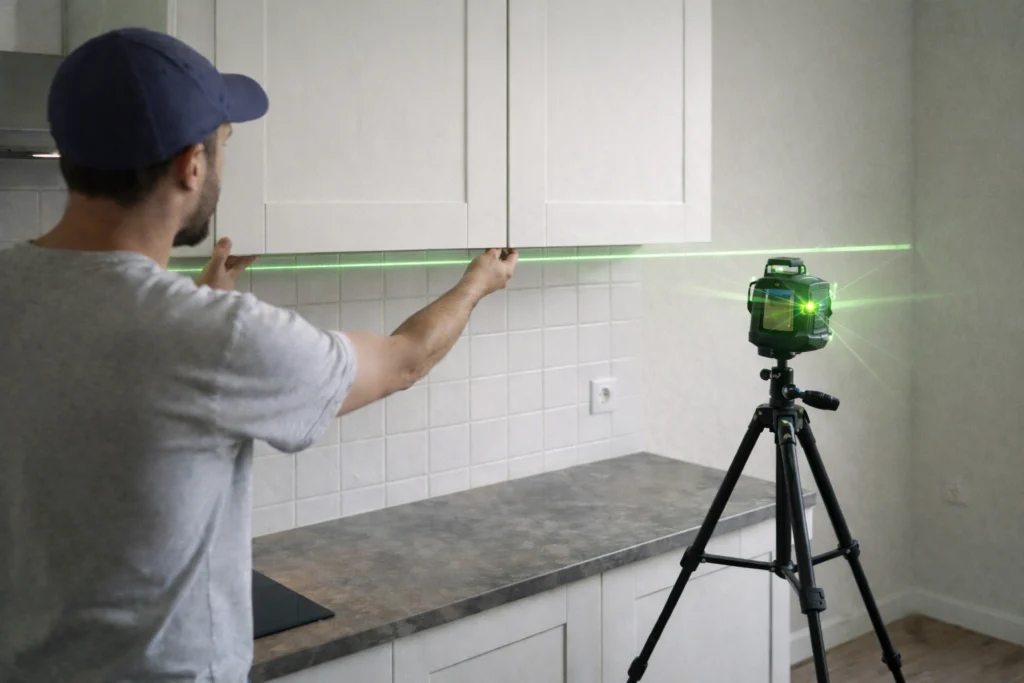 nivel láser para instalación de muebles e iluminación con referencia de altura