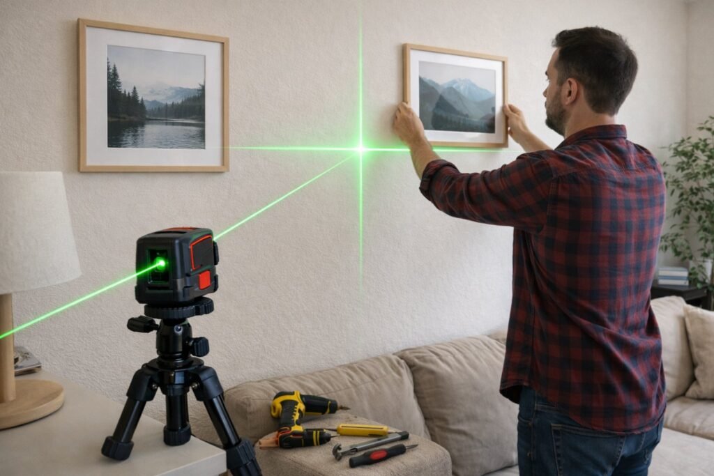 Nivel láser para colgar cuadros alineados con líneas cruzadas